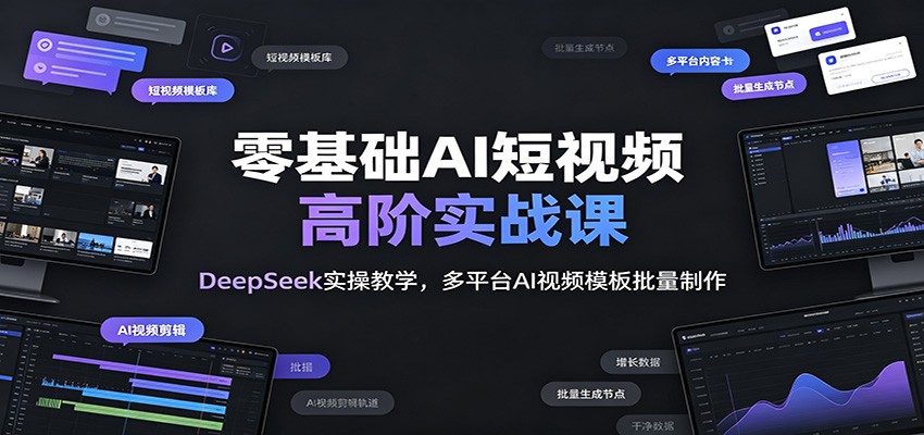 零基础AI短视频高阶实战课：DeepSeek实操教学，多平台AI视频模板批量制作-独家科技资源网