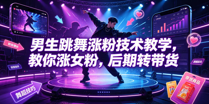 男生跳舞涨粉技术教学，教你涨女粉，后期转带货-独家科技资源网