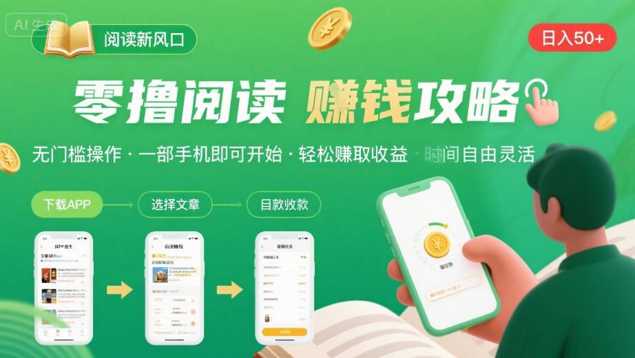 零撸阅读新风口，无门槛轻松挣，一部手机，日入 50-3张【揭秘】-独家科技资源网