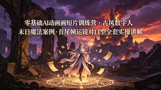 零基础AI动画短片训练营，古风数字人末日魔法案例，首尾帧运镜对口型全套实操讲解-独家科技资源网