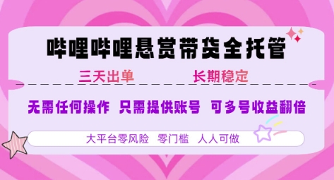 B站悬赏带货全托管，自测稳定，只需提供账号，无需基础，小白宝妈轻松上手，单日稳定3张【揭秘】-独家科技资源网