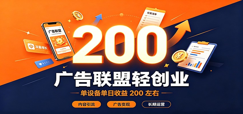 广告联盟轻创业,单设备单日收益200左右,内容引流广告变现长期运营-独家科技资源网
