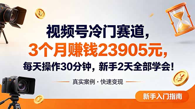 视频号冷门赛道，3个月变现23905元，新手2天学会 每天操作30分钟！-独家科技资源网