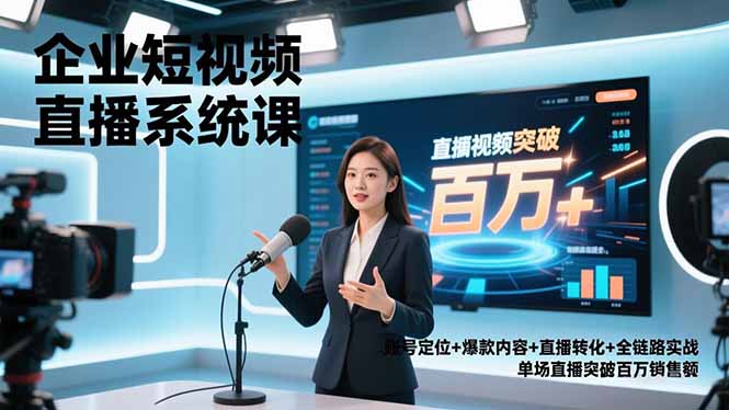 企业短视频直播系统课，账号定位+爆款内容+直播转化+全链路实战，单场直播突破百万销售额-独家科技资源网