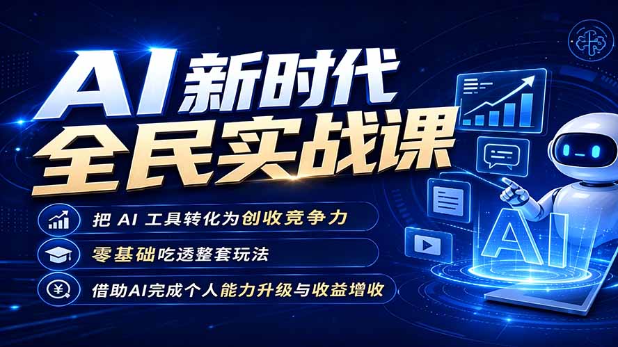 AI新时代全民实战课,把 AI 工具转化为创收竞争力,零基础吃透整套玩法,借助AI完成个人能力升级与收益增收。-独家科技资源网