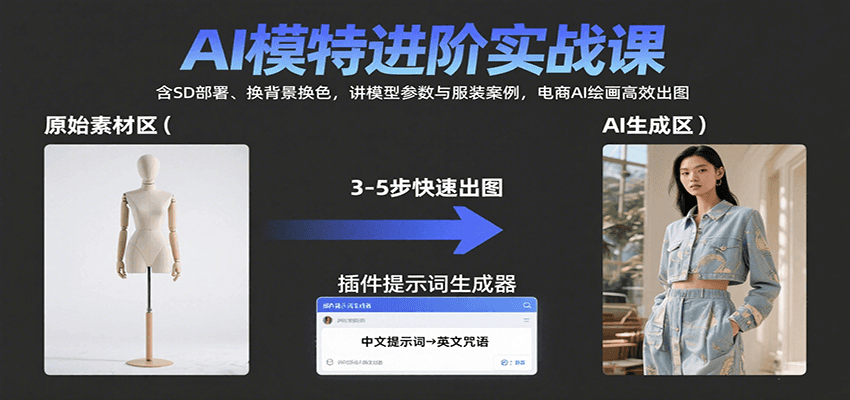 AI模特进阶实战课：含SD部署、换背景换色，讲模型参数与服装案例，电商AI绘画高效出图-独家科技资源网