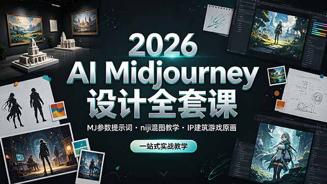 2026 AI Midjourney设计全套课，MJ参数提示词niji混图教学，IP建筑游戏原画一站式实战教学-独家科技资源网