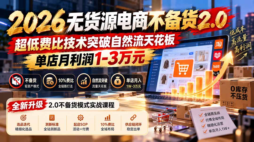 2026无货源电商不备货2.0【更新1010】：超低费比技术突破自然流天花板，单店月利润1-3万元-独家科技资源网