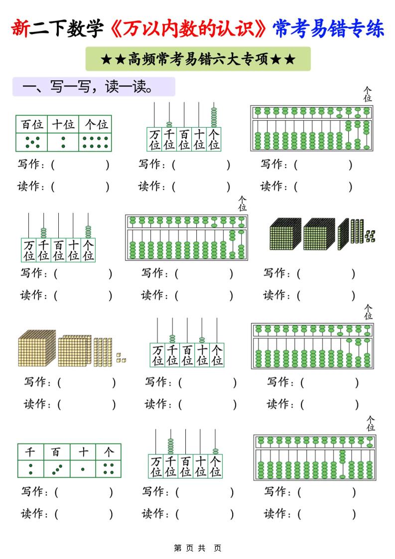26春二年级下数学《万以内数的认识》常考易错专项练习-独家科技资源网