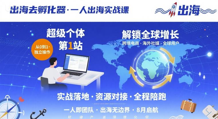 出海去孵化器，一人出海实战课，​超级个体第1站，解锁全球增长-独家科技资源网