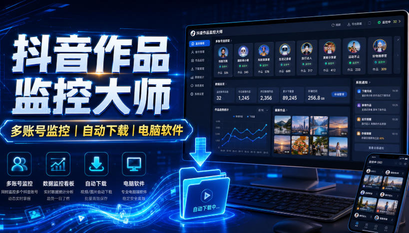 抖音作品监控大师,多账号监控丨自动下载丨电脑软件-独家科技资源网