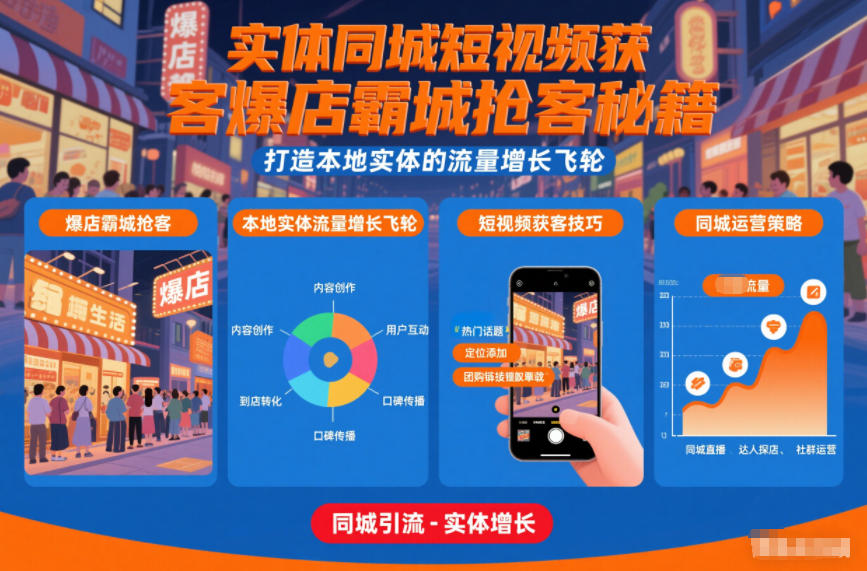 实体同城短视频获客爆店霸城抢客秘籍，打造本地实体的流量增长飞轮-独家科技资源网