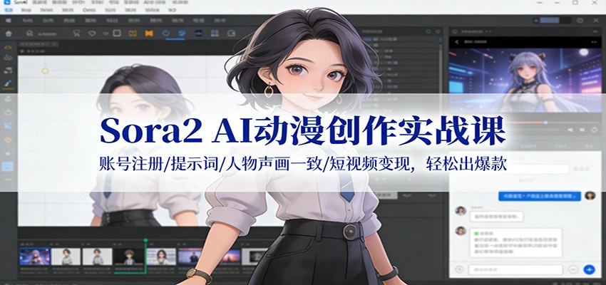 Sora2 AI动漫创作实战课：账号注册/提示词/人物声画一致/短视频变现，轻松出爆款-独家科技资源网