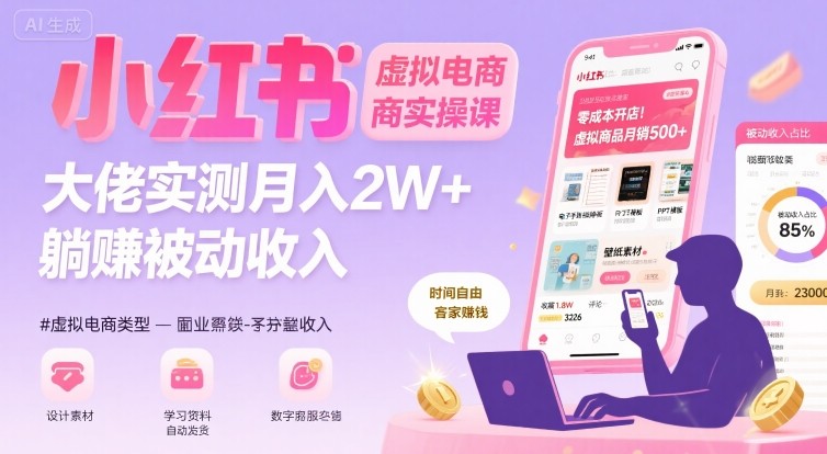 小红书虚拟电商，大佬实测月入2W+，实现被动收入-独家科技资源网