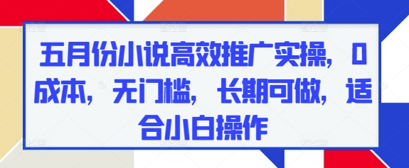 五月份小说高效推广实操，0成本，无门槛，长期可做，适合小白操作-独家科技资源网
