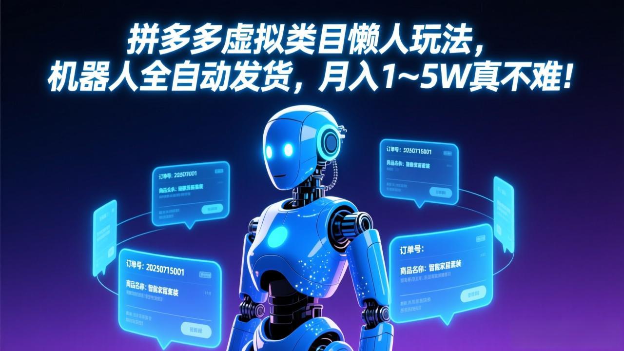 拼多多虚拟类目懒人玩法，机器人全自动发货，月入 1-5W 真不难！-独家科技资源网