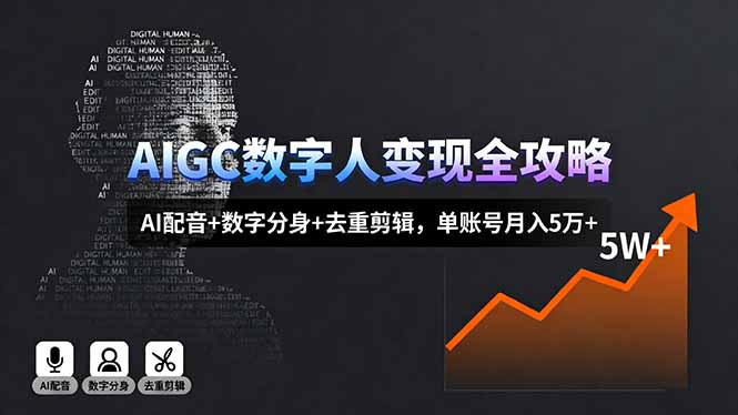 AIGC数字人变现全攻略，AI配音+数字分身+去重剪辑，单账号月入5万+-独家科技资源网