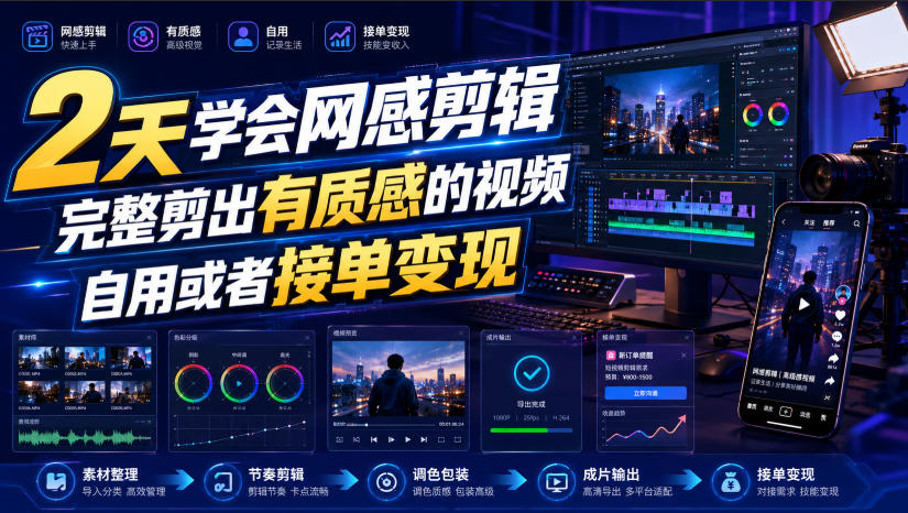 2天学会网感剪辑，完整剪出有质感的视频，自用或者接单变现-独家科技资源网