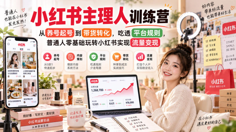 小红书主理人训练营，从养号起号到带货转化，吃透平台规则，普通人零基础玩转小红书实现流量变现-独家科技资源网