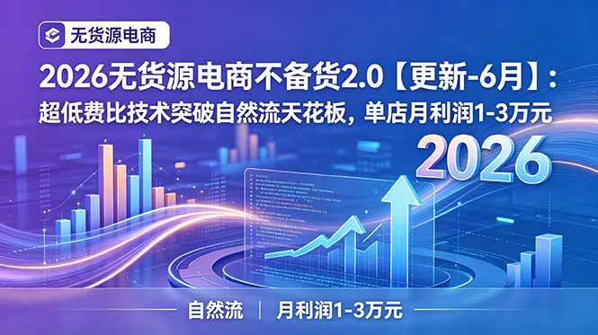 2026无货源电商不备货2.0【更新-6月】：超低费比技术突破自然流天花板，单店月利润1-3万元-独家科技资源网