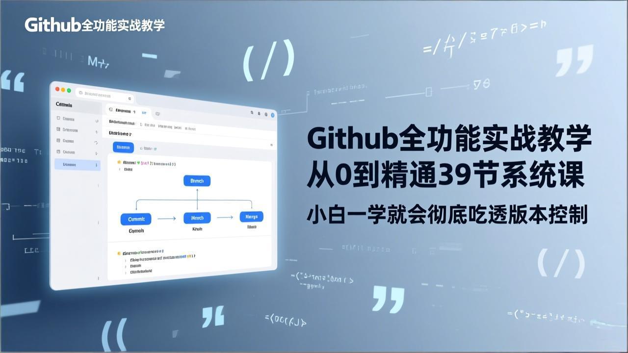 GitHub-全功能实战教学，从0到精通39节系统课，小白一学就会彻底吃透版本控制-独家科技资源网