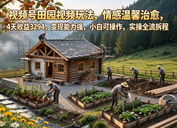 视频号田园视频玩法，情感温馨治愈，4天收益3294，变现能力强，小白可操作，实操全流程拆解-独家科技资源网