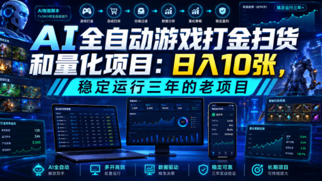 AI全自动游戏打金扫货和量化项目:日入10张,稳定运行三年的老项目!【揭秘】-独家科技资源网