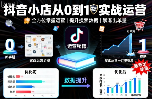 抖音小店从0到1实战运营，帮你全方位掌握小店运营，提升搜索数据与出单量-独家科技资源网