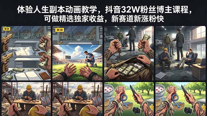 体验人生副本动画教学, 抖音32W粉丝博主课程,可做精选独家收益,新赛道新涨粉快-独家科技资源网