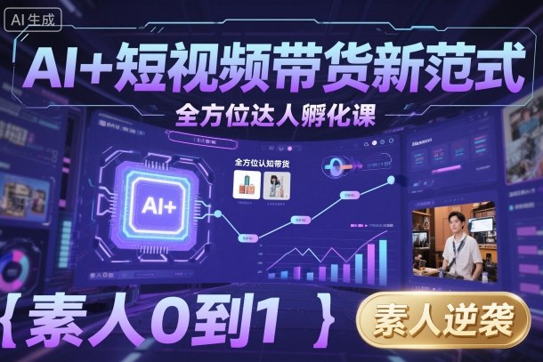 AI+短视频带货新范式全方位达人孵化课，素人也可以从0到1，全方位认知短视频带货-独家科技资源网