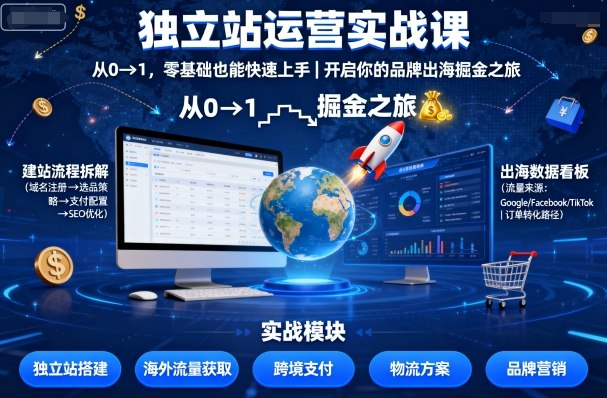 独立站运营实战课，​从0到1，零基础也能快速上手，开启你的品牌出海掘金之旅-独家科技资源网