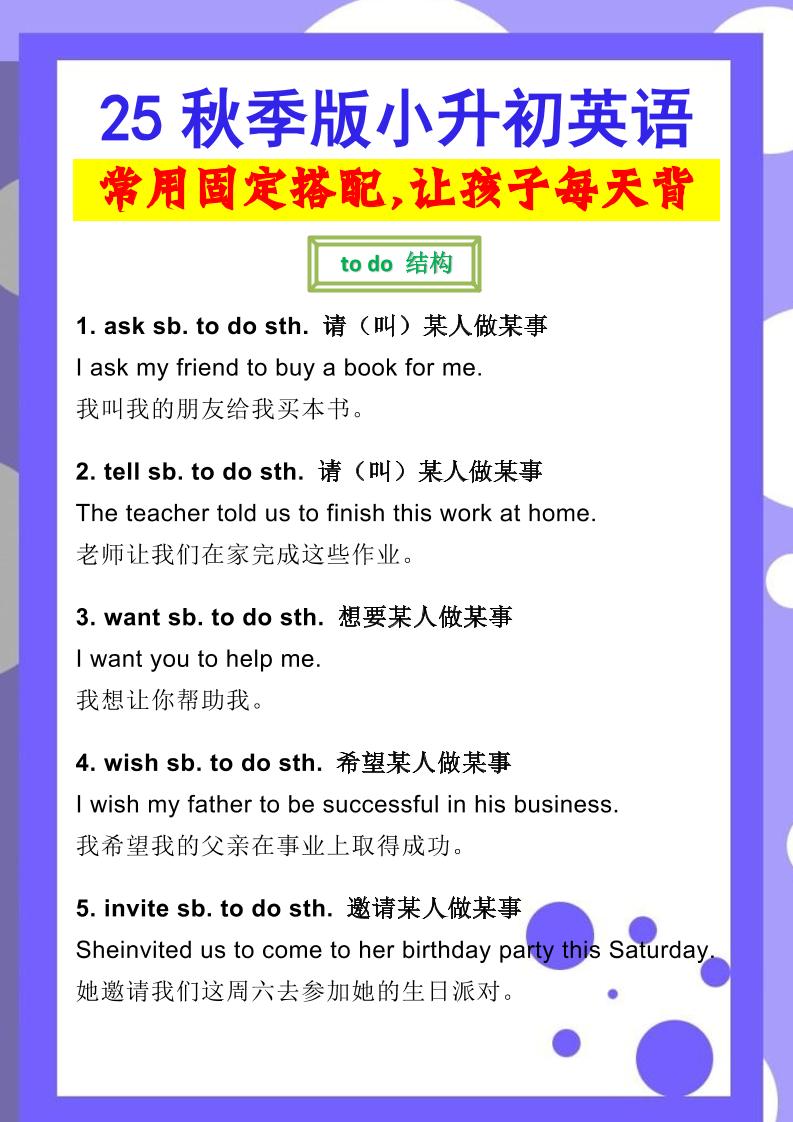 【2025秋新版】小升初英语常用固定搭配-独家科技资源网