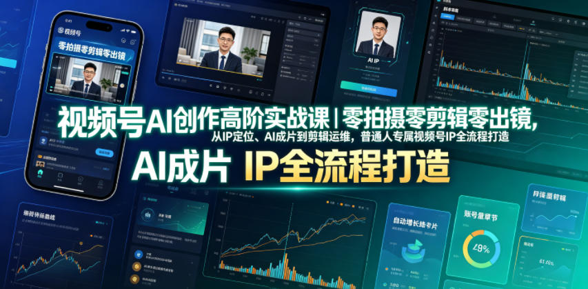 视频号AI创作高阶实战课｜零拍摄零剪辑零出镜，从IP定位、AI成片到剪辑运维，普通人专属视频号IP全流程打造-独家科技资源网