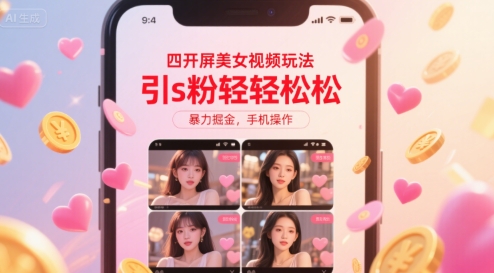四开屏美女视频玩法，引s粉轻轻松松，暴力掘金，手机操作【揭秘】-独家科技资源网