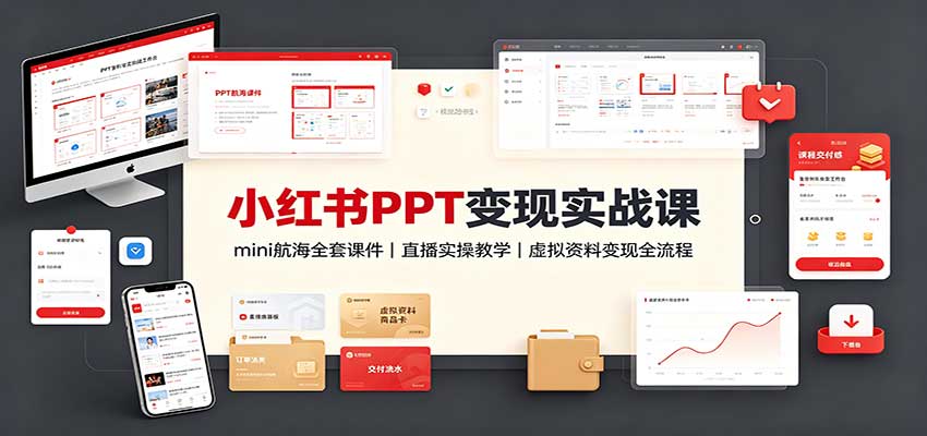 小红书PPT变现实战课：mini航海全套课件+直播实操教学，虚拟资料变现全流程-独家科技资源网