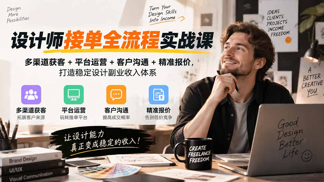 设计师接单全流程实战课-无水印|多渠道获客+平台运营+客户沟通+精准报价,打造稳定设计副业收入体系-独家科技资源网