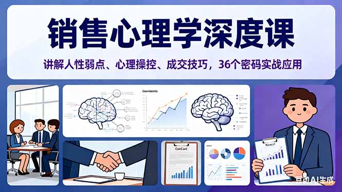 销售心理学深度课，讲解人性弱点、心理操控、成交技巧，36个密码实战应用-独家科技资源网