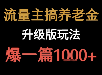 流量主之养老金升级版玩法  爆一篇收益1k+-独家科技资源网