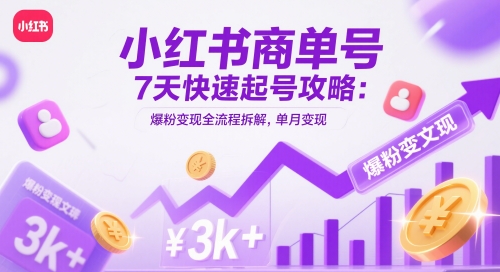 小红书商单号7天快速起号攻略：爆粉变现全流程拆解，单月变现3k+-独家科技资源网