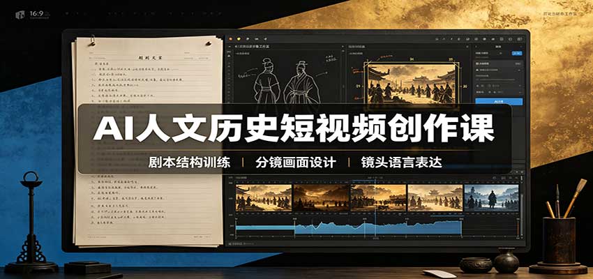 AI人文历史短视频创作课：赛道对标、剧本分镜制图，掌握视频完整产出流程-独家科技资源网