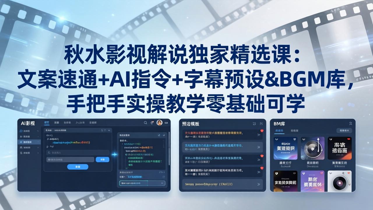 秋水影视解说独家精选课：文案速通+AI指令+字幕预设+BGM库，手把手实操教学零基础可学-独家科技资源网