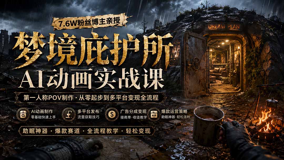 梦境庇护所AI动画实战课：7.6W粉丝博主亲授第一人称POV制作，从零起步到多平台发布变现全流程-独家科技资源网