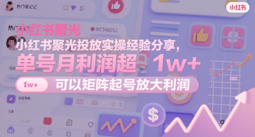小红书聚光投放实操经验分享，单号月利润超1w+，可以矩阵起号放大利润-独家科技资源网