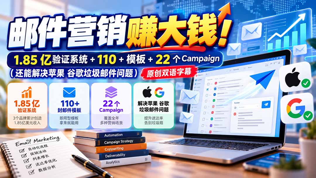 邮件营销赚大钱!1.85亿验证系统+110+模板+22个Campaign(还能解决苹果 谷歌垃圾邮件问题-独家科技资源网