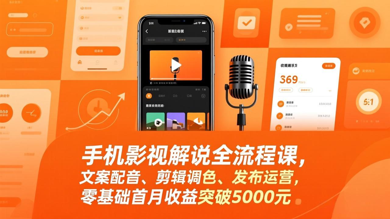 手机影视解说全流程课，文案配音、剪辑调色、发布运营，零基础首月收益突破5000元-独家科技资源网