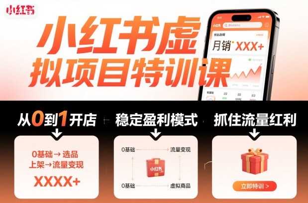 小红书虚拟项目特训课，帮你从0到1打造稳定盈利的店铺，抓住流量红利(更新9月)-独家科技资源网