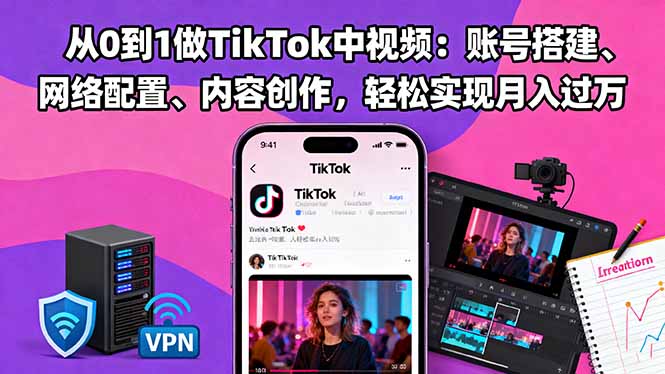 从0到1做TikTok中视频：账号搭建、网络配置、内容创作，轻松实现月入过万-独家科技资源网