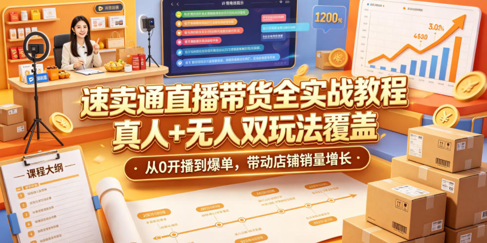 速卖通直播带货全实战教程,真人+无人双玩法覆盖,从0开播到爆单,带动店铺销量增长-独家科技资源网