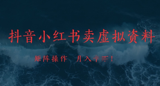 抖音小红书卖虚拟资料，市场需求一直存在，矩阵操作，月入1w+-独家科技资源网