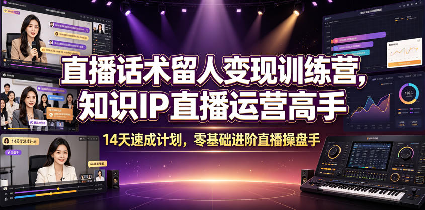直播话术留人变现训练营，知识IP直播运营高手，14天速成计划，零基础进阶直播操盘手-独家科技资源网